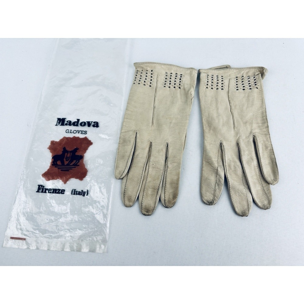 Vintage Madova White Kid Leather Women's Gloves Size 6.5 Florence Italy